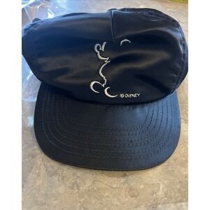 Vintage Disney Shadow Mickey Satin Cap 1990 Black With Leather Strap